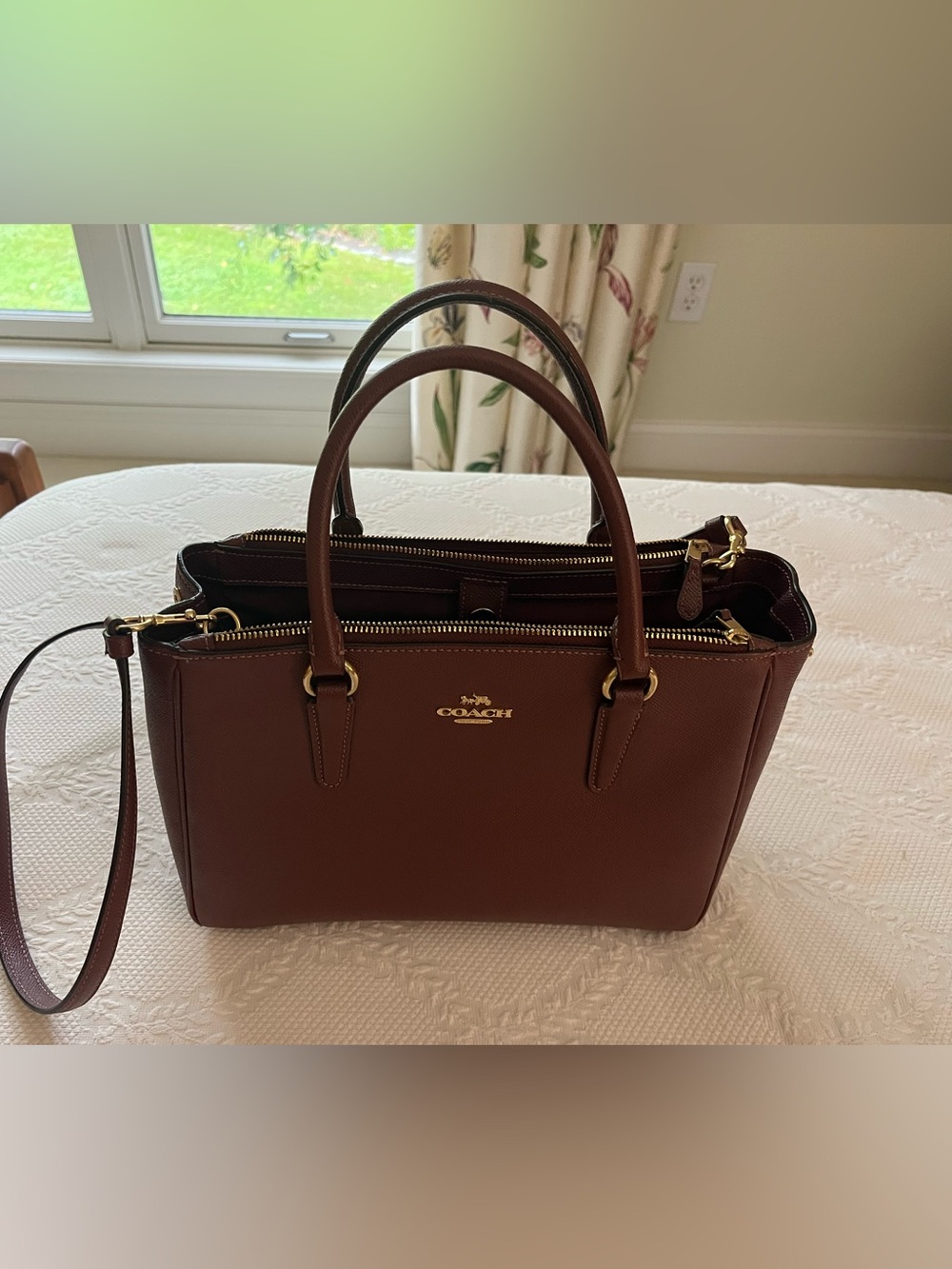 Coach Chestnut Brown Leather Satchel with Gold Hardware